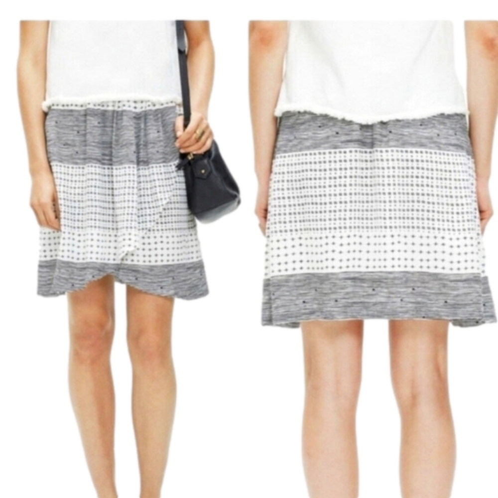 Madewell Faux Wrap Colorblock Black White Striped 100% Silk Skirt Geometrical S
